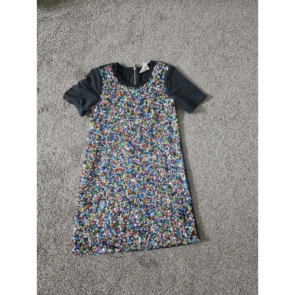 $75 Hannah Banana Kid Girl's Black Sequined Front Crewneck Short Sleeve Dress 8